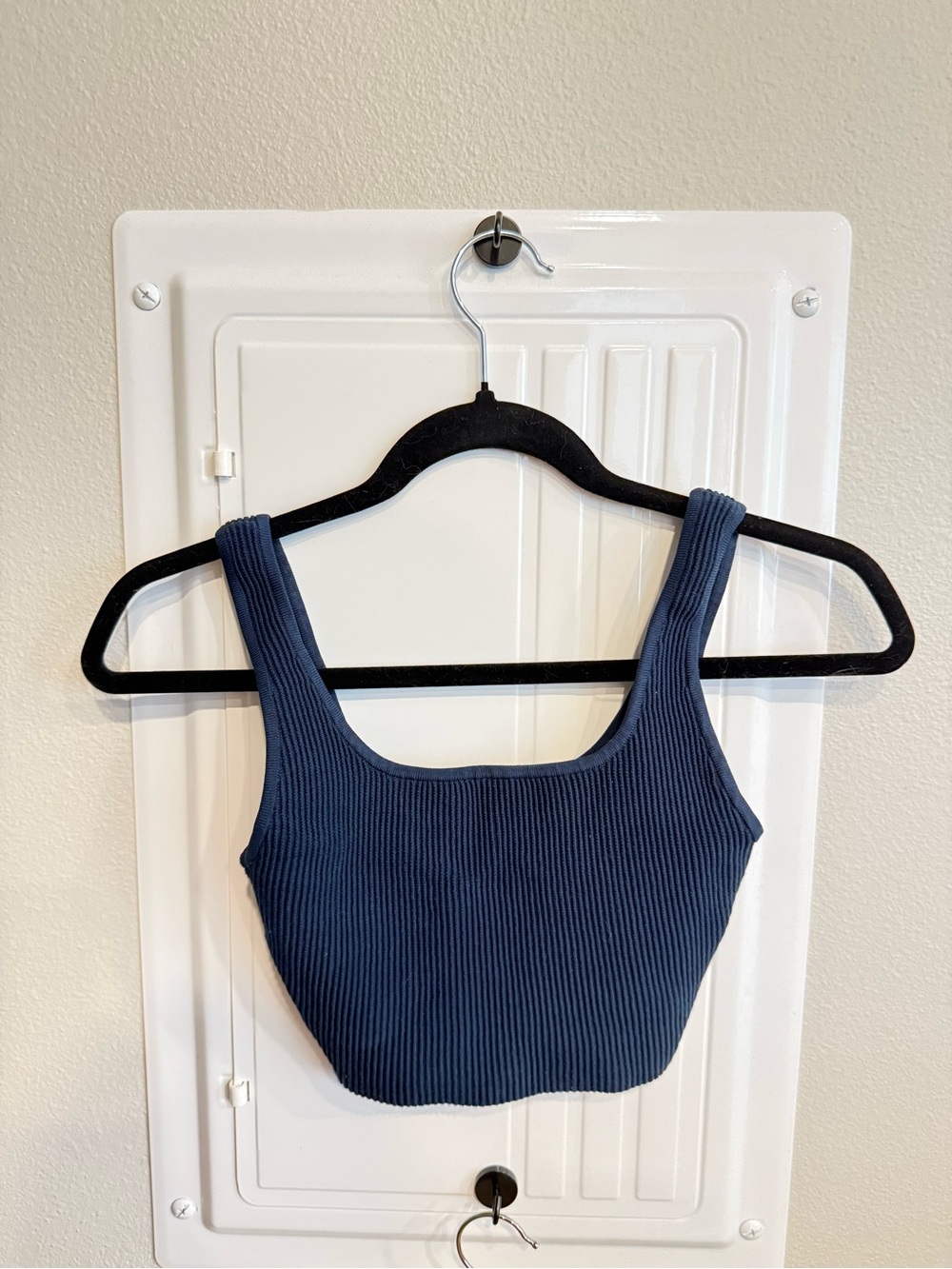 Babaton Ribbed Square-Neck Crop Tank - Navy Blue